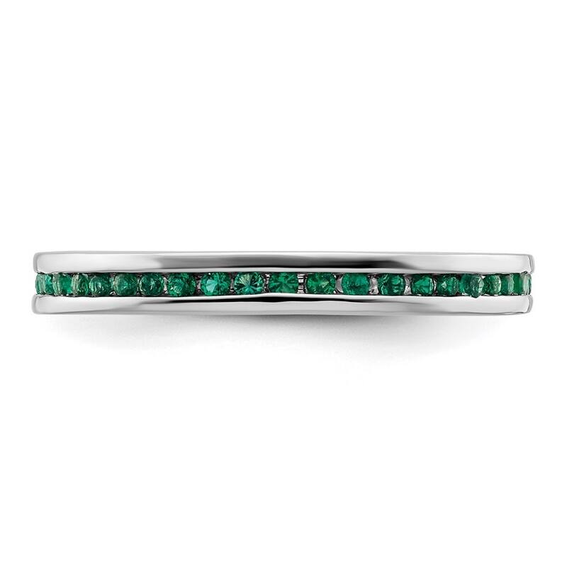 Curata 2.5mm 925 Sterling Silver Channel set Stackable Expressions Polished Created Emerald Ring