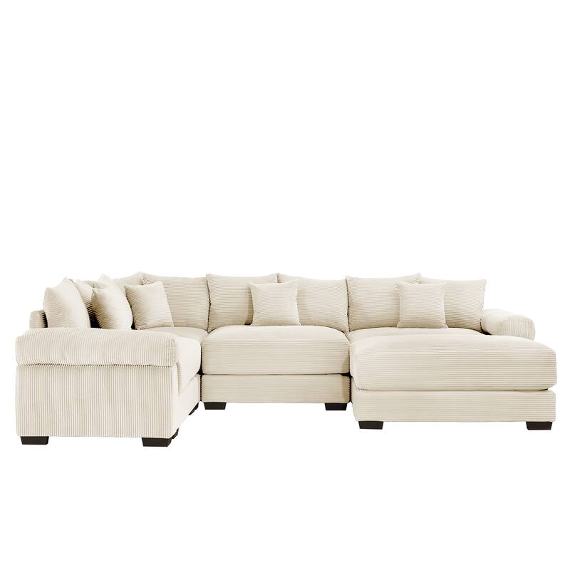 GDFStudio - Corduroy 5-Seater 116.9" Cloud Modular Sectional Couch with Ottoman