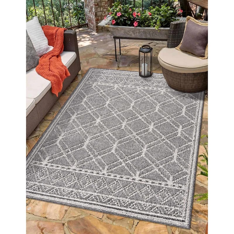 Hauteloom Butch Living Room, Bedroom Patio Outdoor Area Rug - Farmhouse - Taupe,Beige - 2' x 3' - 5' x 7' - Black, Grey, Beige / Diah