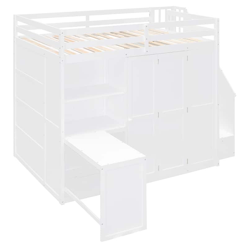 Roomfitters Full Size Loft Bed with Wardrobe, Desk and Shelves