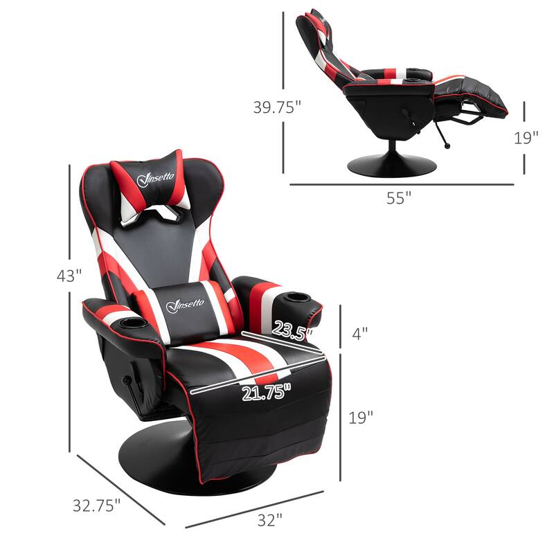 360° Swivel Racing Style Gaming Recliner Chair with Lumbar Support, Footrest and Dual Cup Holders for Game Room