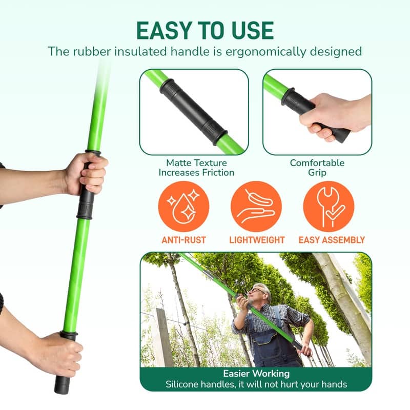 26FT Manual Pole Saw, Lightweight Tree Trimmers Long Handle Pruner Set Green.