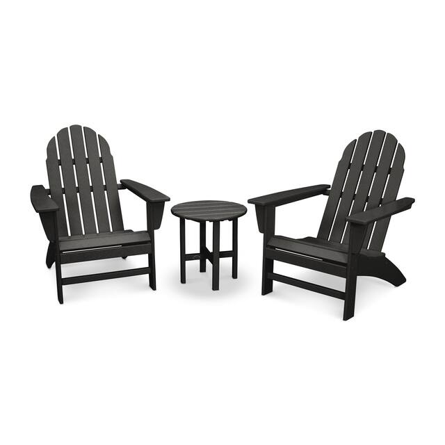 POLYWOOD Vineyard 3-piece Outdoor Adirondack Chair and Table Set - Black