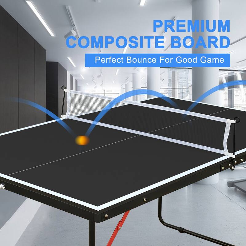 Anmytek 4.5ft Black Table Tennis Table Foldable & Portable Ping Pong Table Set with Net and 2 Ping Pong Paddles