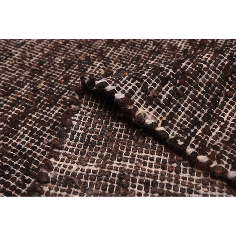 ECARPETGALLERY Braid weave Sienna Dark Brown Wool Kilim - 8'0 x 10'0