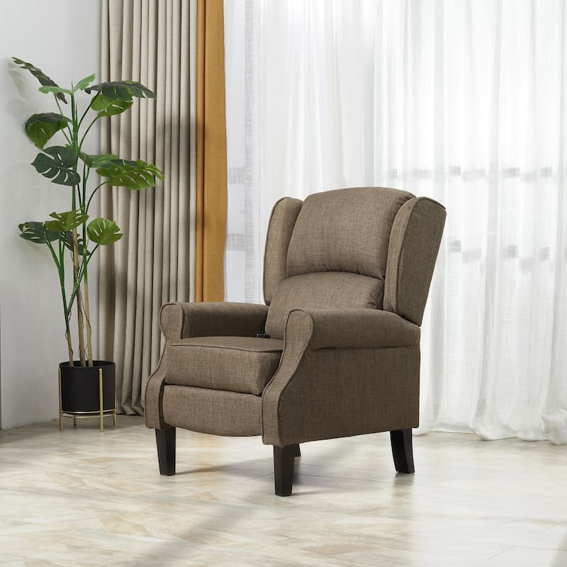 Wingback Manual Recliner Sofa Linen Fabric Heating Vibration Massage Lounge Chair with Adjustable Footrest, Wired Remote Control - Brown