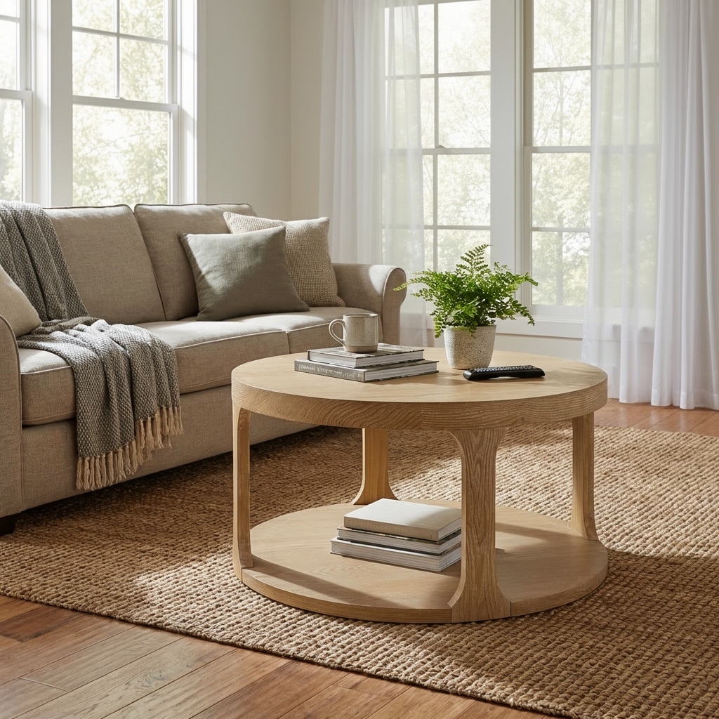 Christopher Knight Home - Modern Farmhouse Round Coffee Table with 2-Tier Storage Shelf