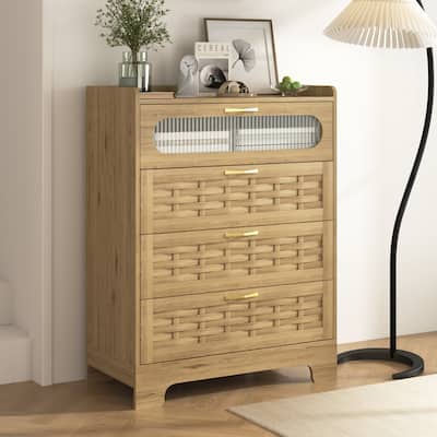 Wood 4 Drawer Dresser for Bedroom,Large Double Dresser with Wide Drawers,Modern Chest of Drawers,Storage Organizer Dresser