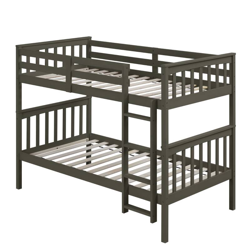 Clayfell Ames Twin Over Twin Solid Wood Bunk Bed Frame, Convertible, Sturdy Guardrails, Easy Assembly