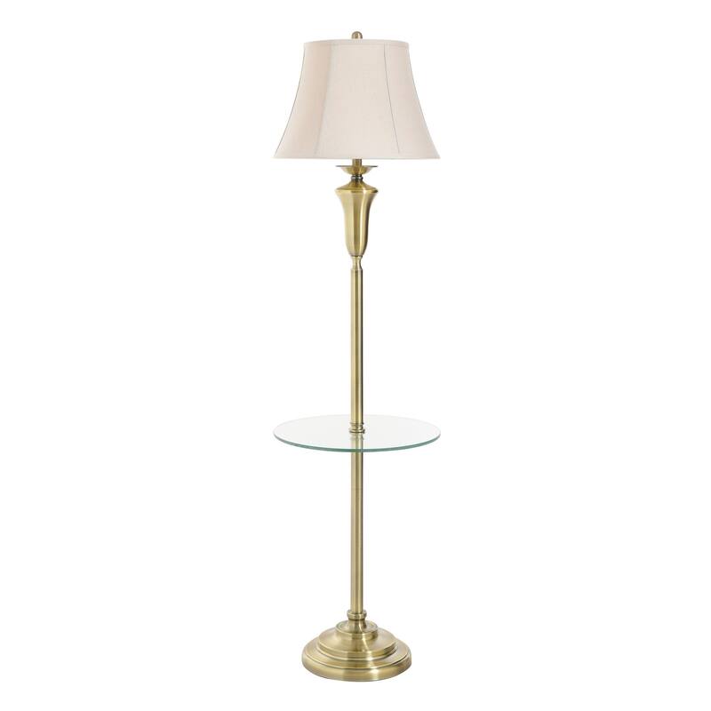 StyleCraft Floor Lamp - Antique Brass Finish - Natural Linen Fabric Shade - Antique Brass