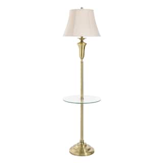 StyleCraft Floor Lamp - Antique Brass Finish - Natural Linen Fabric Shade