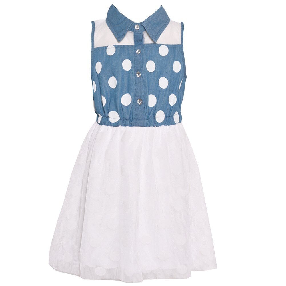 light blue dress with white polka dots