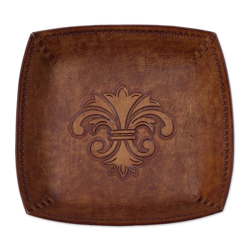Handmade Andean Fleur-de-Lis Leather catchall (Peru)