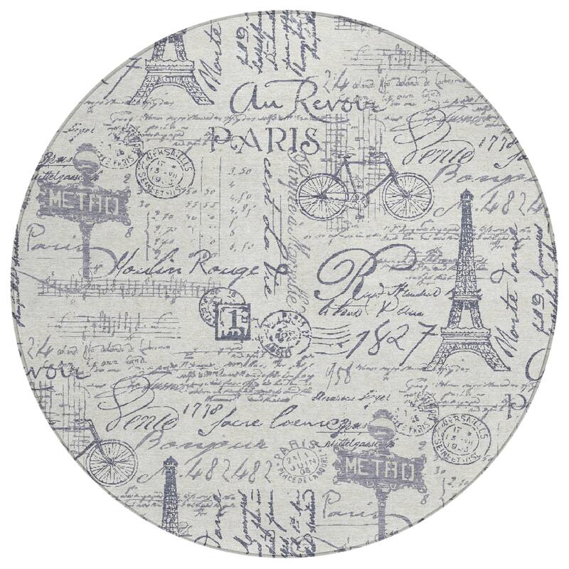 Machine Washable Indoor/Outdoor Modern Paris Chantille Rug