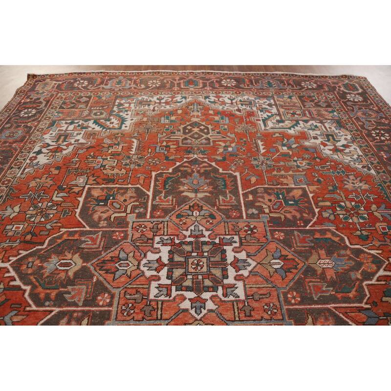 Hand Knotted Oriental 100% Wool Carpet Traditional Medallion Red Heriz Area Rug - 12' 8'' X 9' 9''