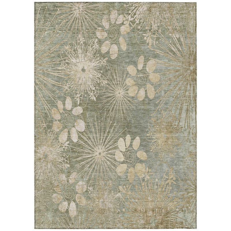 Machine Washable Indoor/ Outdoor Floral Geo Chantille Rug