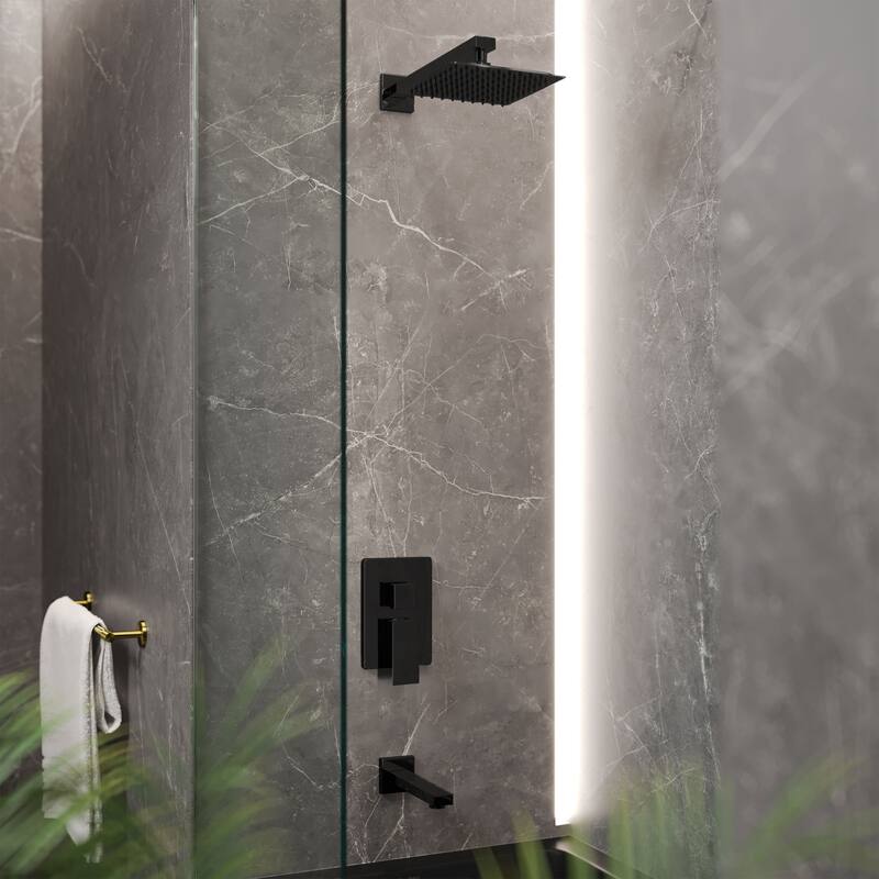 Concorde Single-Handle 1-Spray Tub And Shower Faucet In Matte Black (Valve Included) - 17.5" x 11.88" x 5.88"