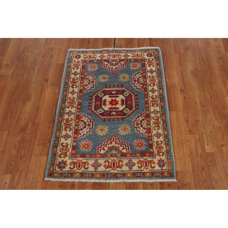 Light Blue Kazak Foyer Rug Hand-Knotted Wool Carpet - 2'0" x 3'0"