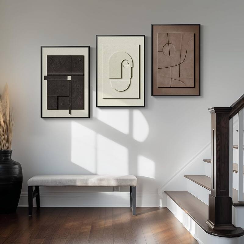 Modern Paintings Artwork for Walls, Black White Brown Geometric
