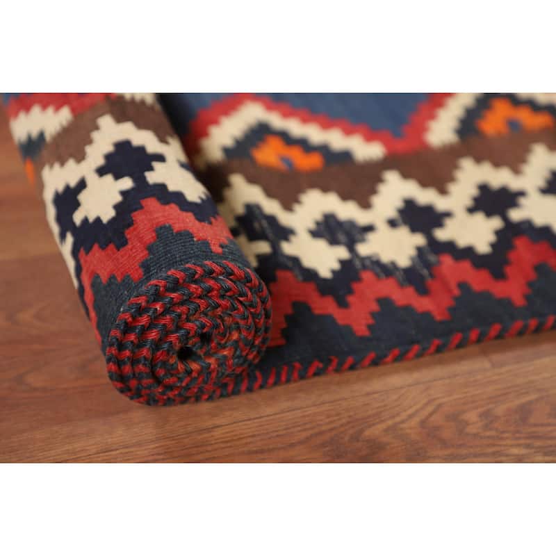 Vegetable Dye Kilim Qashqai Persian Vintage Rug Flatweave Wool Carpet - 4'6"x 9'7"