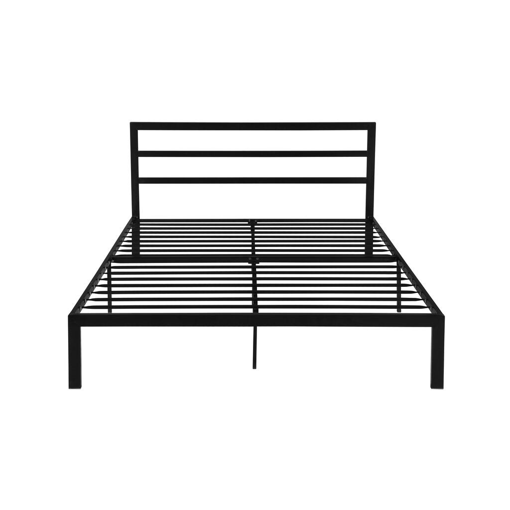 Queen Size Metal Bed Frame with Headboard Black