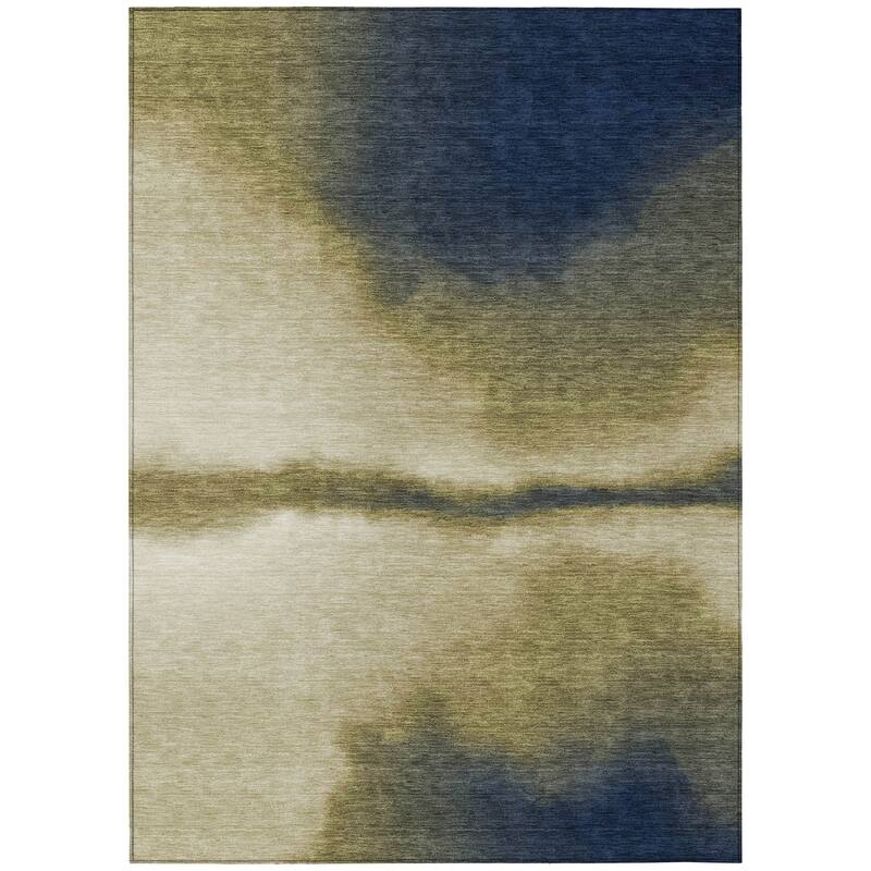 Machine Washable Indoor/ Outdoor Modern Landscape Chantille Rug