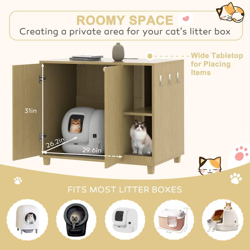 VEIKOUS Cat Litter Box Furniture, Multifunctional Cat Litter Box Enclosure with Scratch Board - 41.3''×26.8''×35''