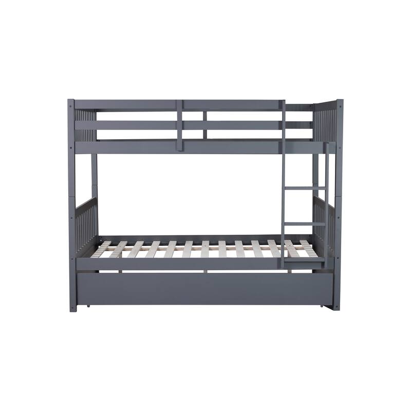 Full Over Full with Trundle, Convertible to 2 Full Platform Beds,Bunk Bed with Ladder and Safety Guardrails