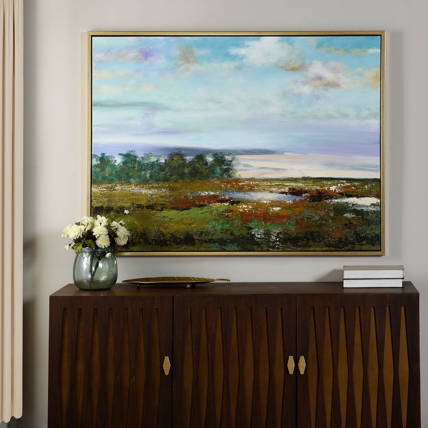 StyleCraft Colorful View - Hand Painted On Canvas - 50" x 38" - Gold Frame