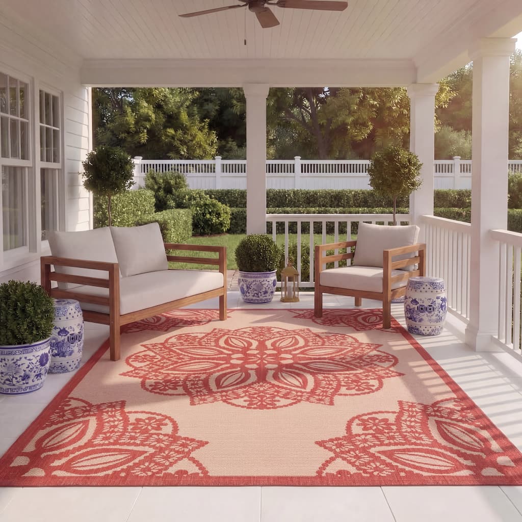 SAFAVIEH Courtyard Bosiljka Waterproof Backyard Patio Rug