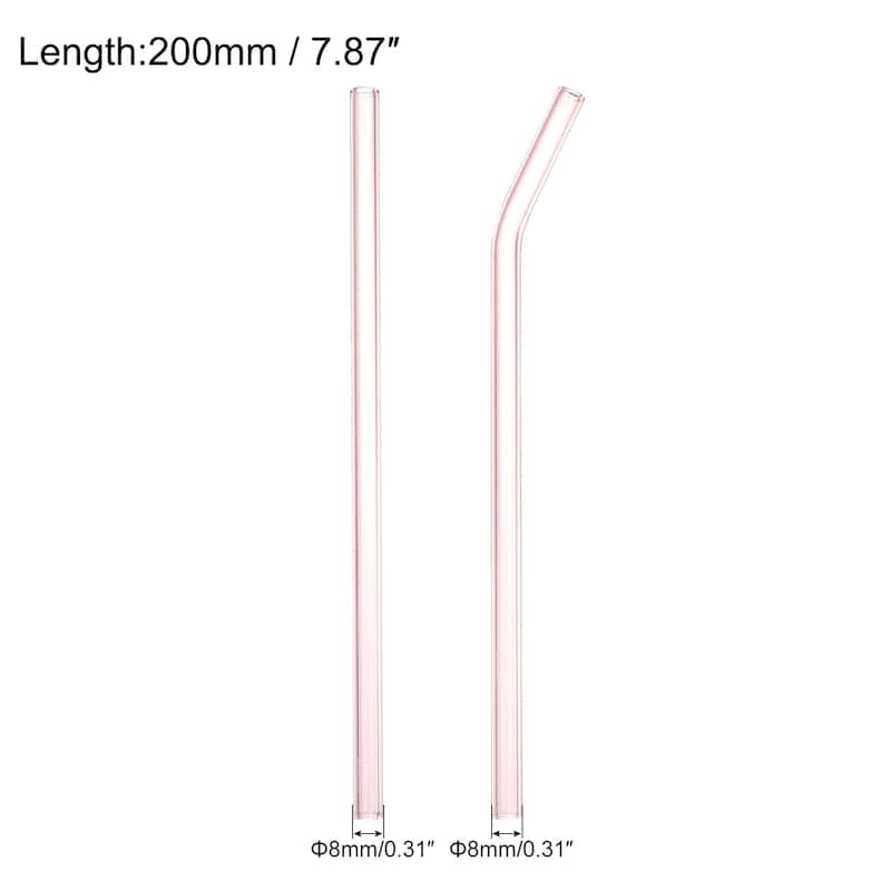 Reusable Straws Glass Straw, 2pcs 8"x8mm with Cleaning Brush and Box - Pink