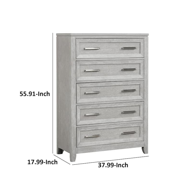 Ion 56 Inch Tall Dresser Chest, 5 Drawers, White Marble Top, Farmhouse Gray
