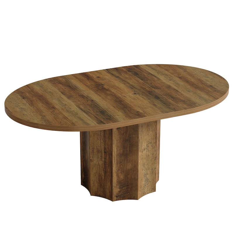 55-Inch Kitchen Table with Rounded Edge Tabletop and Wave-Shaped Base