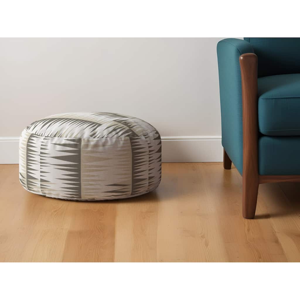 HomeRoots 24" Beige Cotton Round Chevron Pouf Ottoman