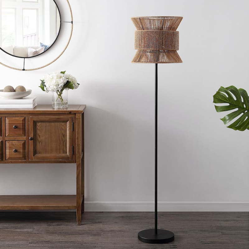 SAFAVIEH Lighting Colleen 60-inch Floor Lamp - 14" W x 14" D x 60" H - Natural/Black - 14"Wx14"Dx60"H