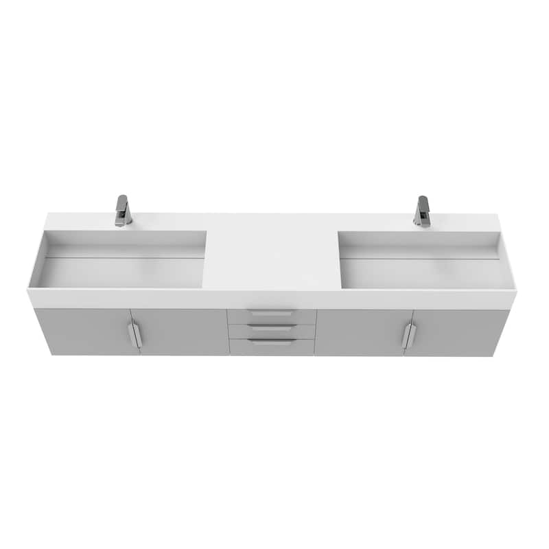 Amazon 84" Wall Mounted Double Bathroom Vanity Set w/ White Top