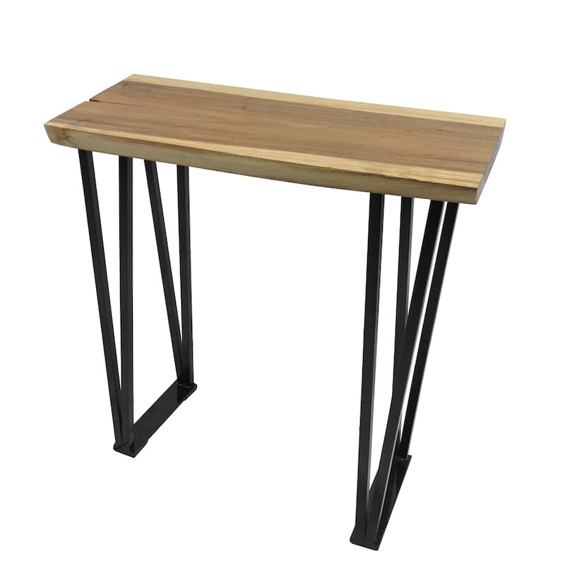 Greenage Suar Wood Console Table with Flat Iron Table Legs