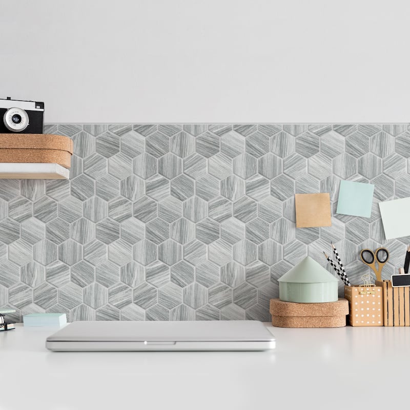 Merola Tile Llama 2" Hex Matte Silver Smoke 11-1/8" x 12-5/8" Porcelain Mosaic Floor and Wall Tile - Case (10 Tiles)