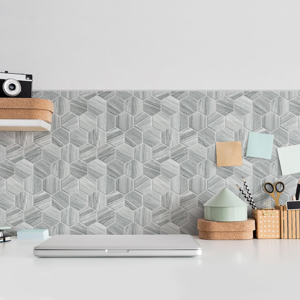 Merola Tile Llama 2" Hex Matte Silver Smoke 11-1/8" x 12-5/8" Porcelain Mosaic Floor and Wall Tile