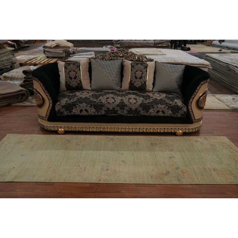 Hand Knotted Oriental 100% Wool Carpet Traditional Floral Green Ziegler Runner Rug - 10' 1'' X 3' 1''