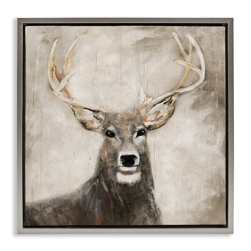 Stupell Gazing Deer in Neutrals Framed Floater Canvas Wall Art Design By Sally Swatland - 25 x 25 - Grey
