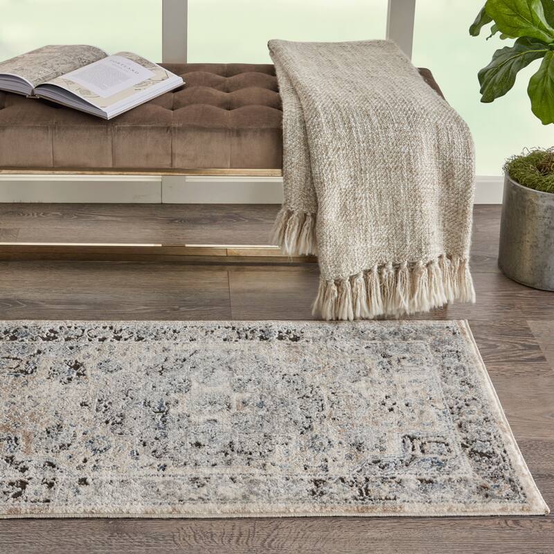 Porch & Den Traditional Bordered Medallion Area Rug - 2'2" x 3'9" - Beige/Grey