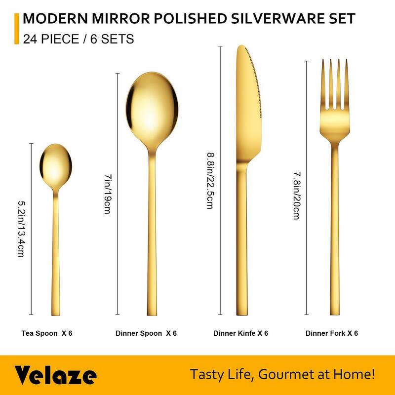 Velaze Epsilon 18/10 Silverware Flatware Set (Service for 6)