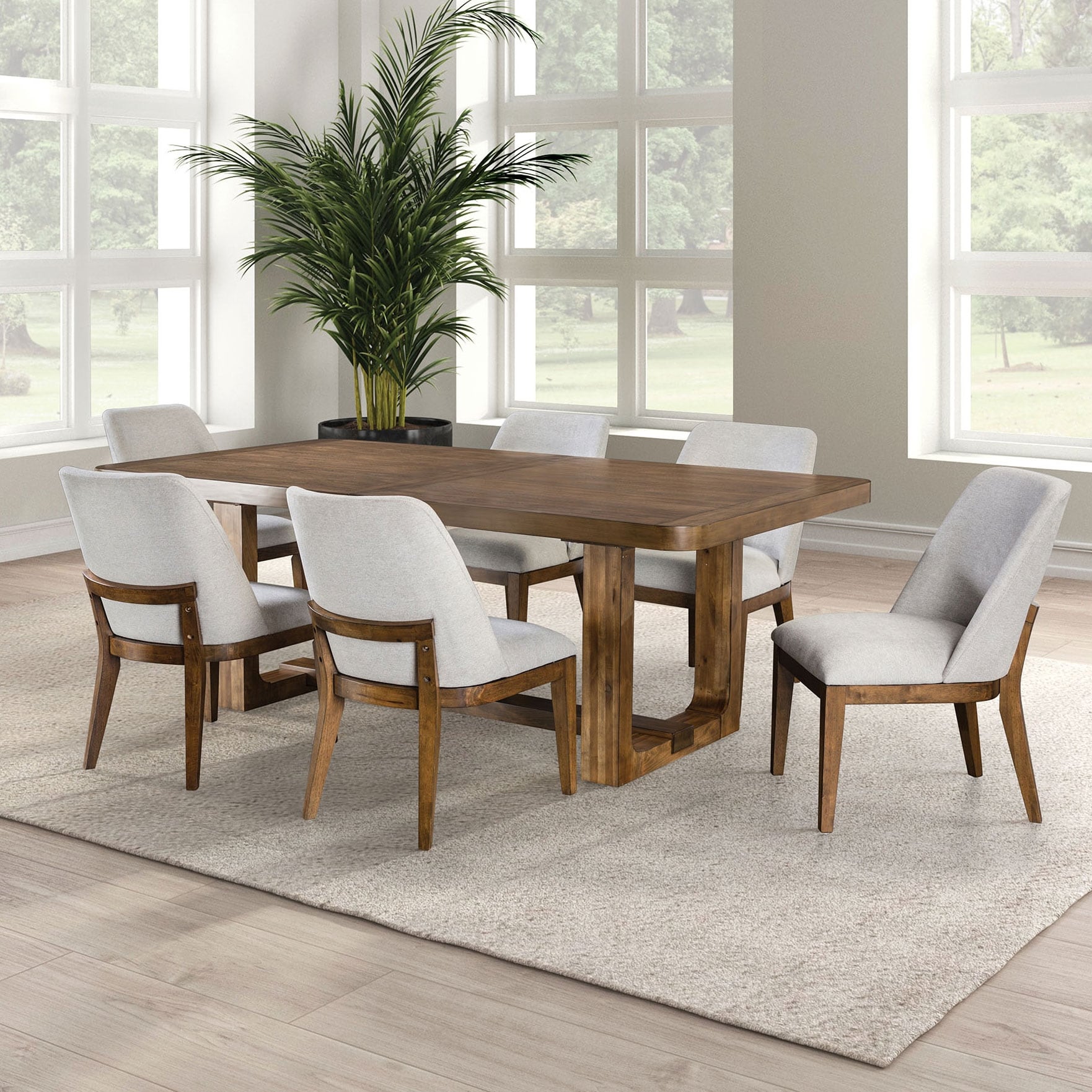 Furniture of America Leopold 7-Piece Chestnut Brown Solid Wood Dining Table Set