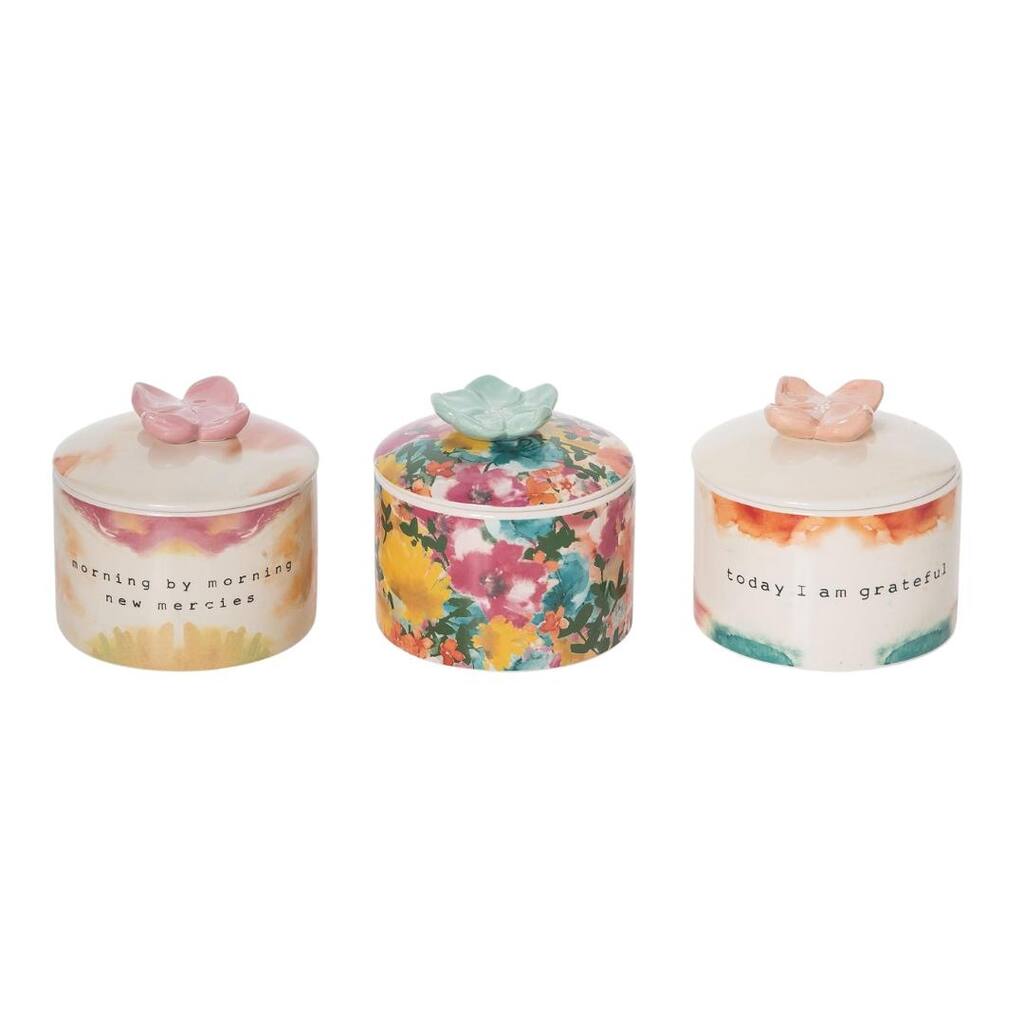 Transpac Ceramic Lidded Boxes Set of 3 Spring Home Decorations
