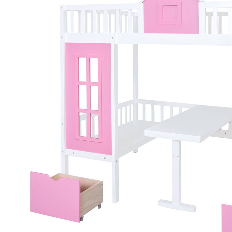 Stairway Bunk Bed w/Changeable Table, Turn into Upper Bed & Down Desk