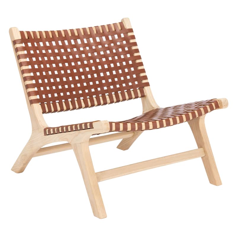 SAFAVIEH Theodora Leather Woven Accent Chair - 25.2" W x 31.5" L x 26.8" H - 25Wx31Dx27H