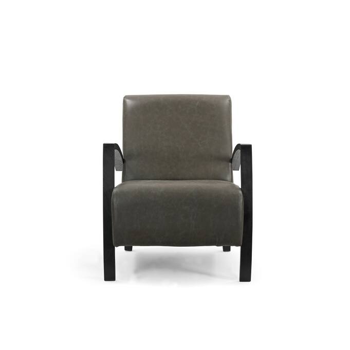 HomeRoots 26" Green And Black Top Grain Leather Arm Chair - 26' X '33' X '31
