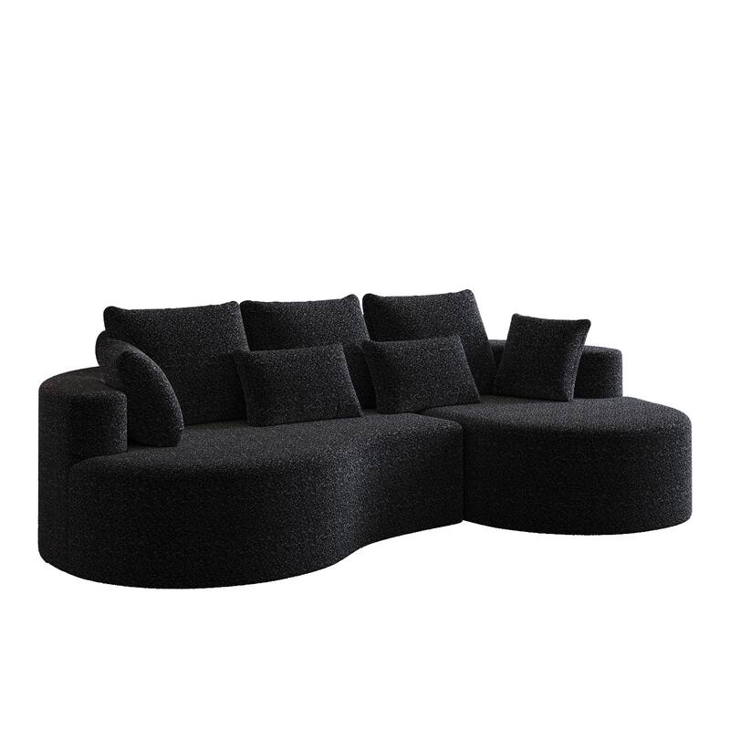 Oversized Chenille Upholstered Boneless Sofa, L-Shaped Curved Sectional Sofa, Deep Seat Cloud Couch with 7 Pillows