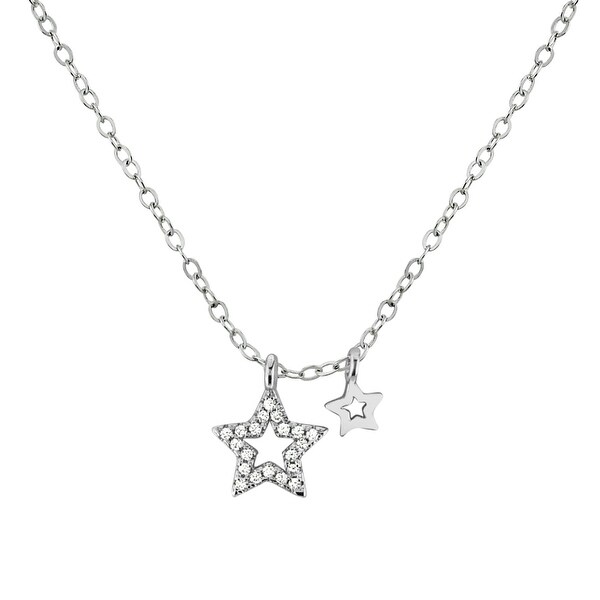 Handmade Shimmering Stars of Sterling Silver and Clear Crystal Pendant Necklace (Thailand) - White. Opens flyout.